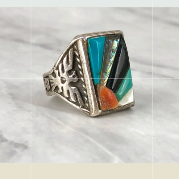 Zuni Other - Vintage thunderbird multi-stone kachina ring